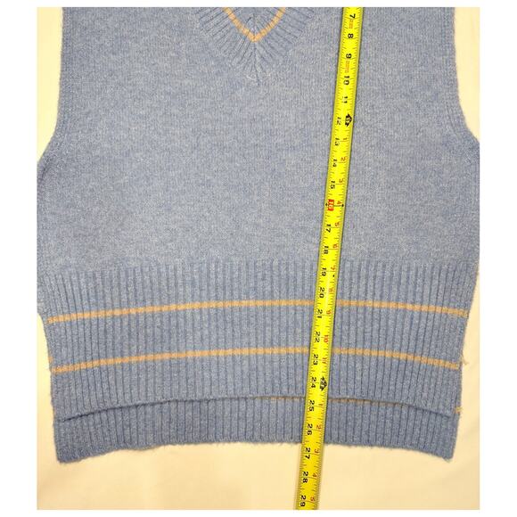 Free People All Star Striped Knit Poncho Vest Blue One Size Tassel Tie Sides - Picture 11 of 14